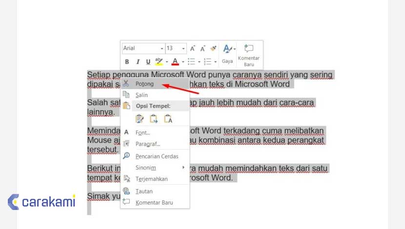 Cara Memindahkan Teks Microsoft Word