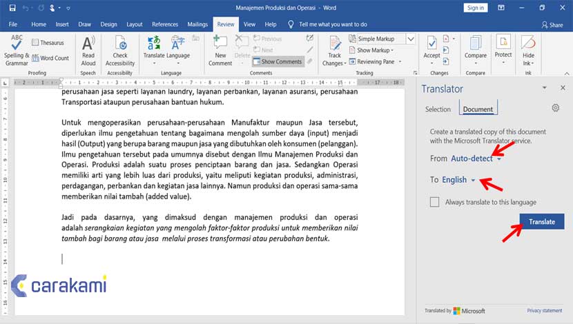 Cara Menterjemahkan Dokumen Microsoft Word ke Bahasa Berbeda Menerjemahkan Satu Dokumen Word