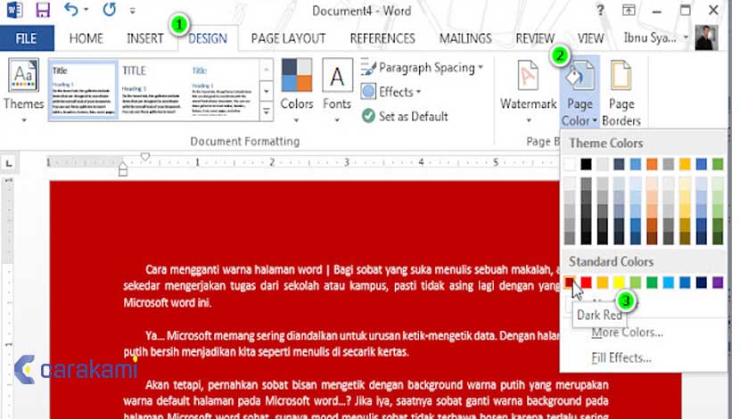 cara mengubah warna background dokumen Microsoft Word