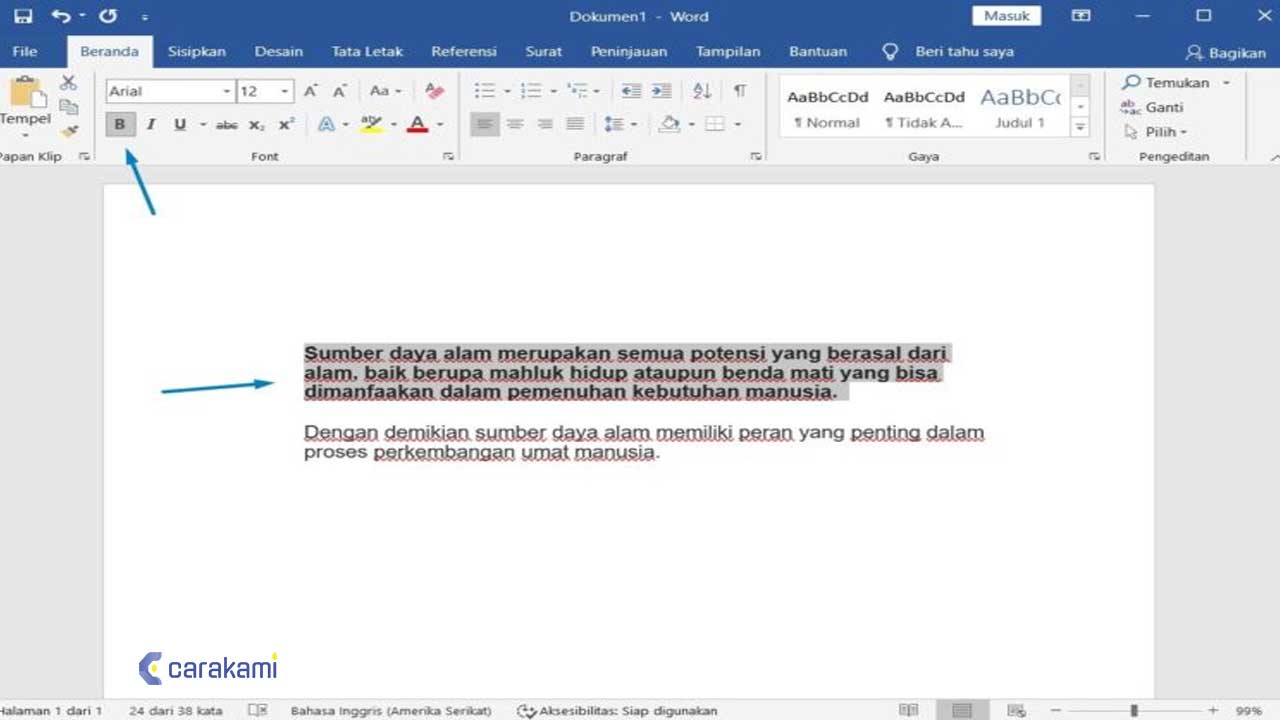 Cara Membuat Teks Tebal, Miring Dan Digaris bawahi Microsoft Word