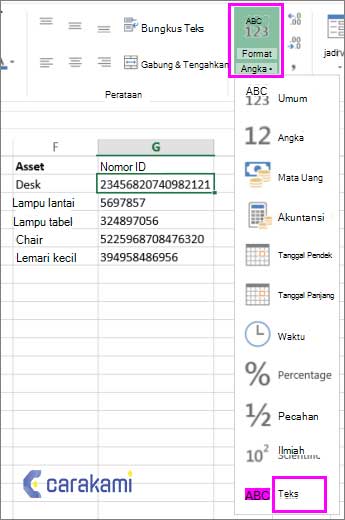 Cara Mengubah Angka Menjadi Teks di Excel