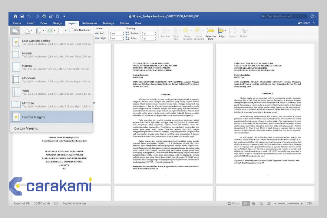 Cara Mengatur Margin 4433 di Microsoft Word 2010, 2016, 2013, dan Versi Lainnya